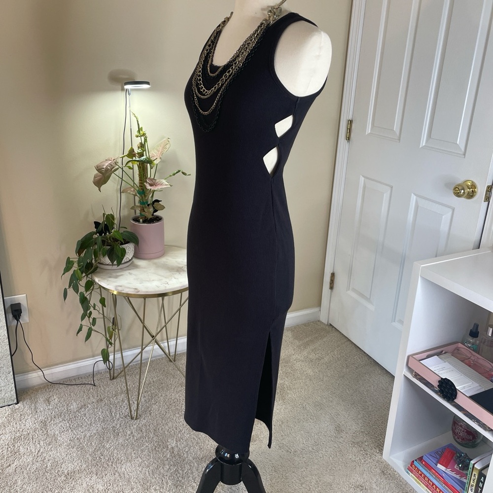Nasty Gal Black Knit Midi Dress with Side Cutouts Size US 6